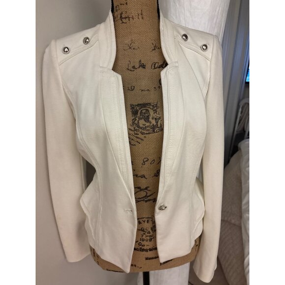 White House Black Market Ivory Blazer Silver Stud Accents 4 Padded Shoulders - Picture 12 of 16